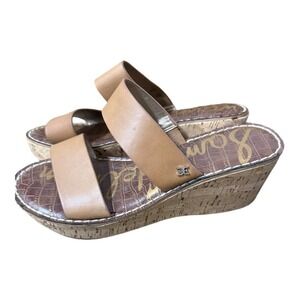 SAM EDELMAN Rydell Cork-wedge Leather Sandals, Brown In Saddle Brown Leather 8